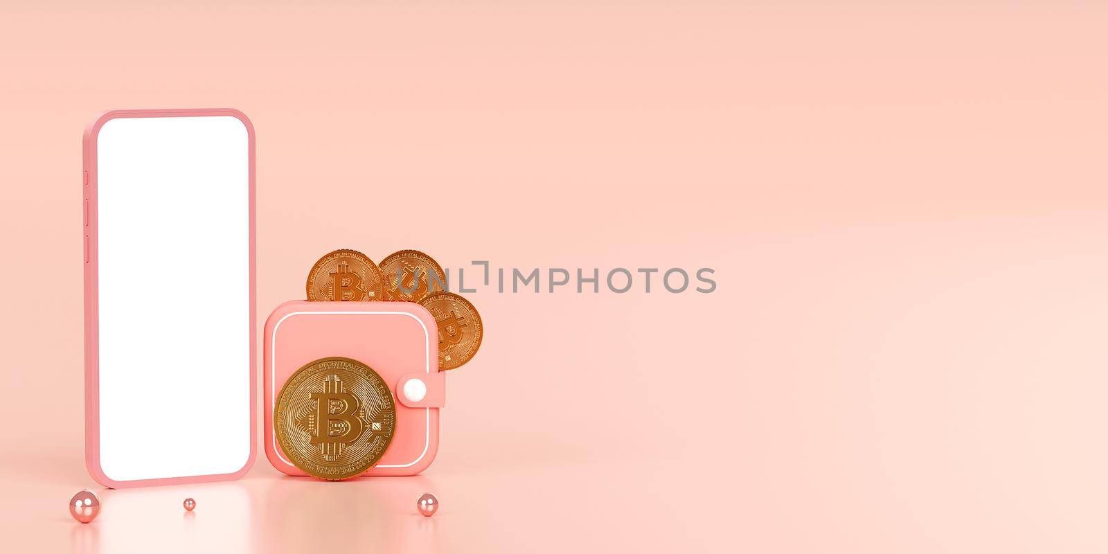 Bitcoin BTC cryptocurrency wallet on smartphone, 3d illustration