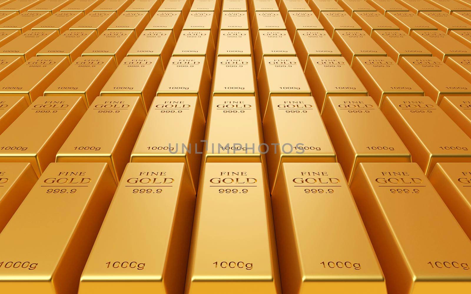 Realistic stack of gold bar, 3d rendering