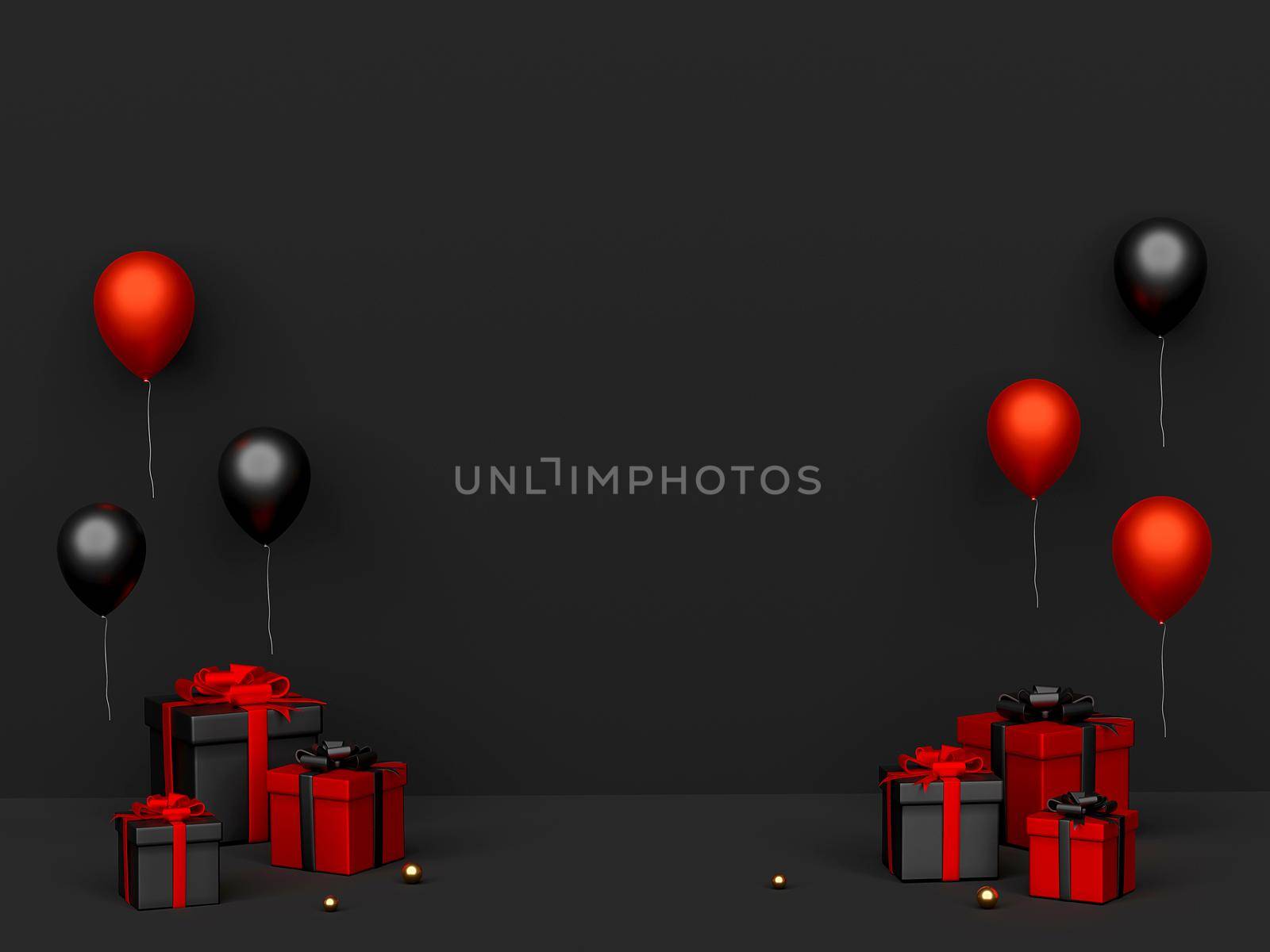 Black friday gifts and balloon with black space, 3d rendering