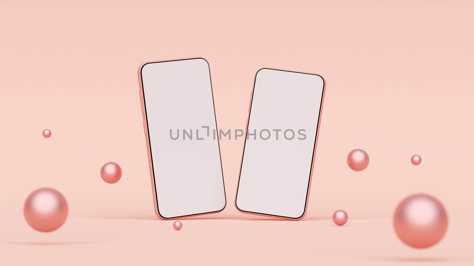 Mockup of blank screen smartphone on pink background, 3d rendering