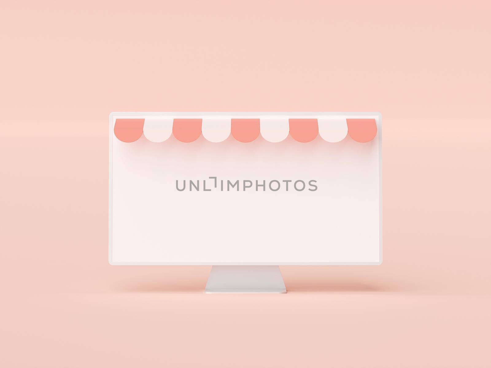 Shopping online concept, blank screen monitor mockup with sunroof for advertisement, 3d illustration