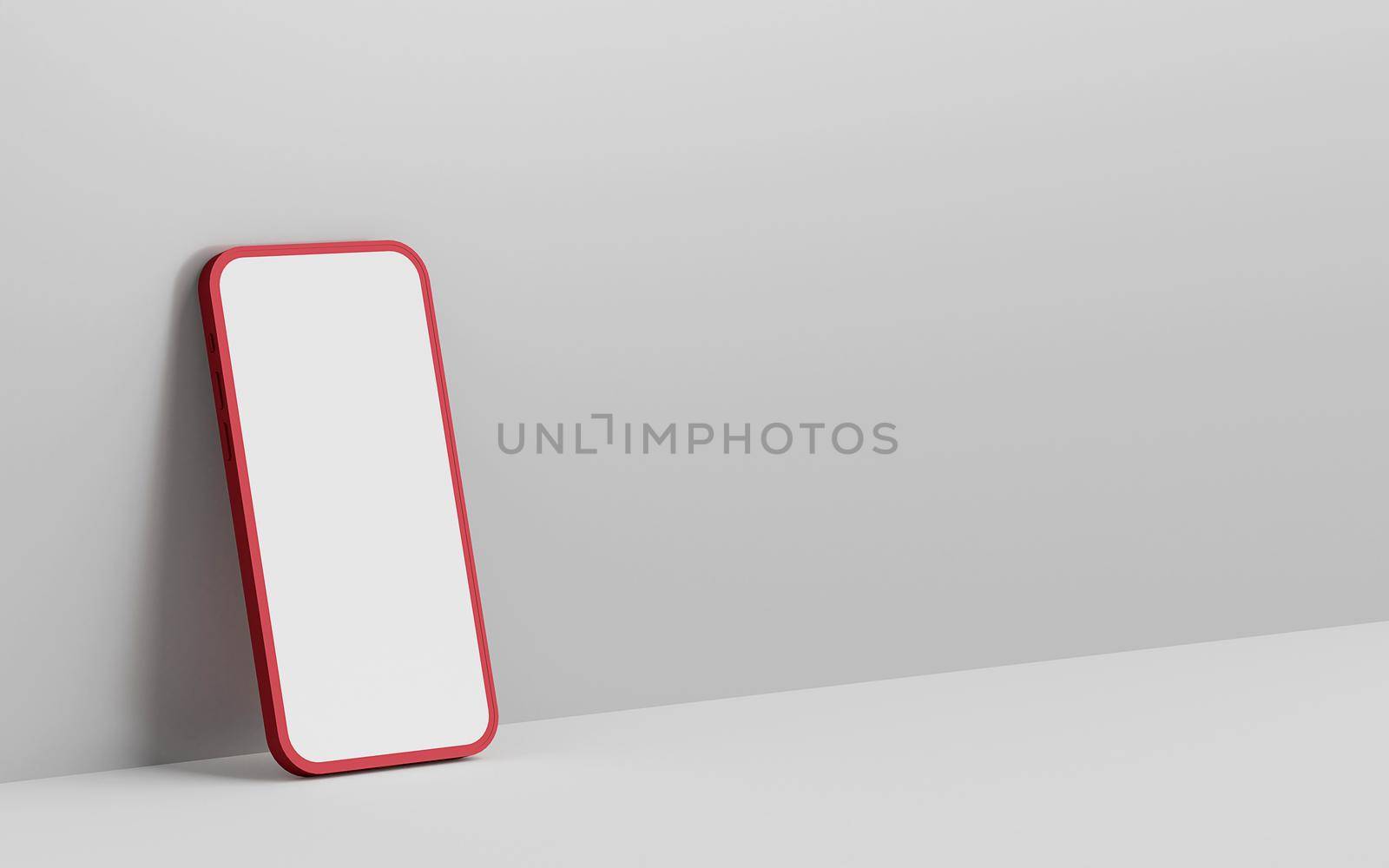 Minimal empty screen smartphone mockup on white background, 3d rendering by nutzchotwarut