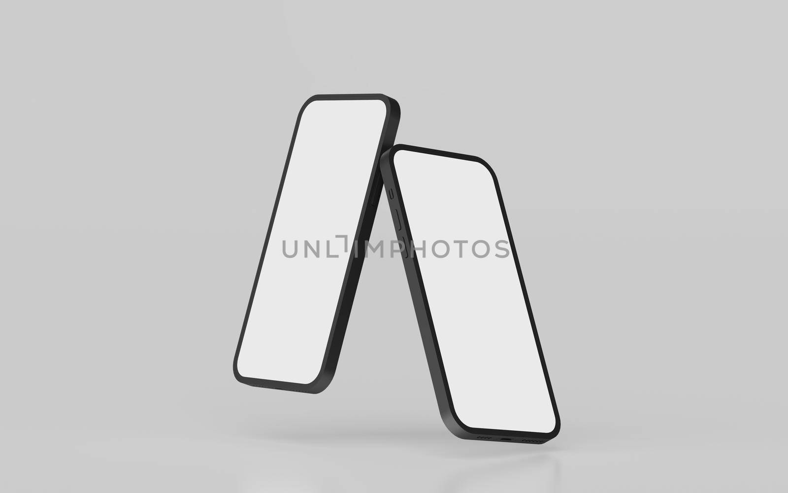 Minimal empty screen smartphone mockup on white background, 3d rendering by nutzchotwarut