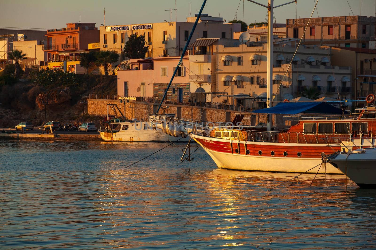 LAMPEDUSA, ITALY - AUGUST, 01: View of the old town of Lampedusa at sunset on August 01, 2018