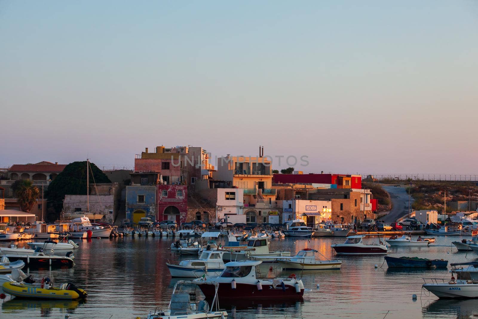 LAMPEDUSA, ITALY - AUGUST, 01: View of the old town of Lampedusa at sunset on August 01, 2018