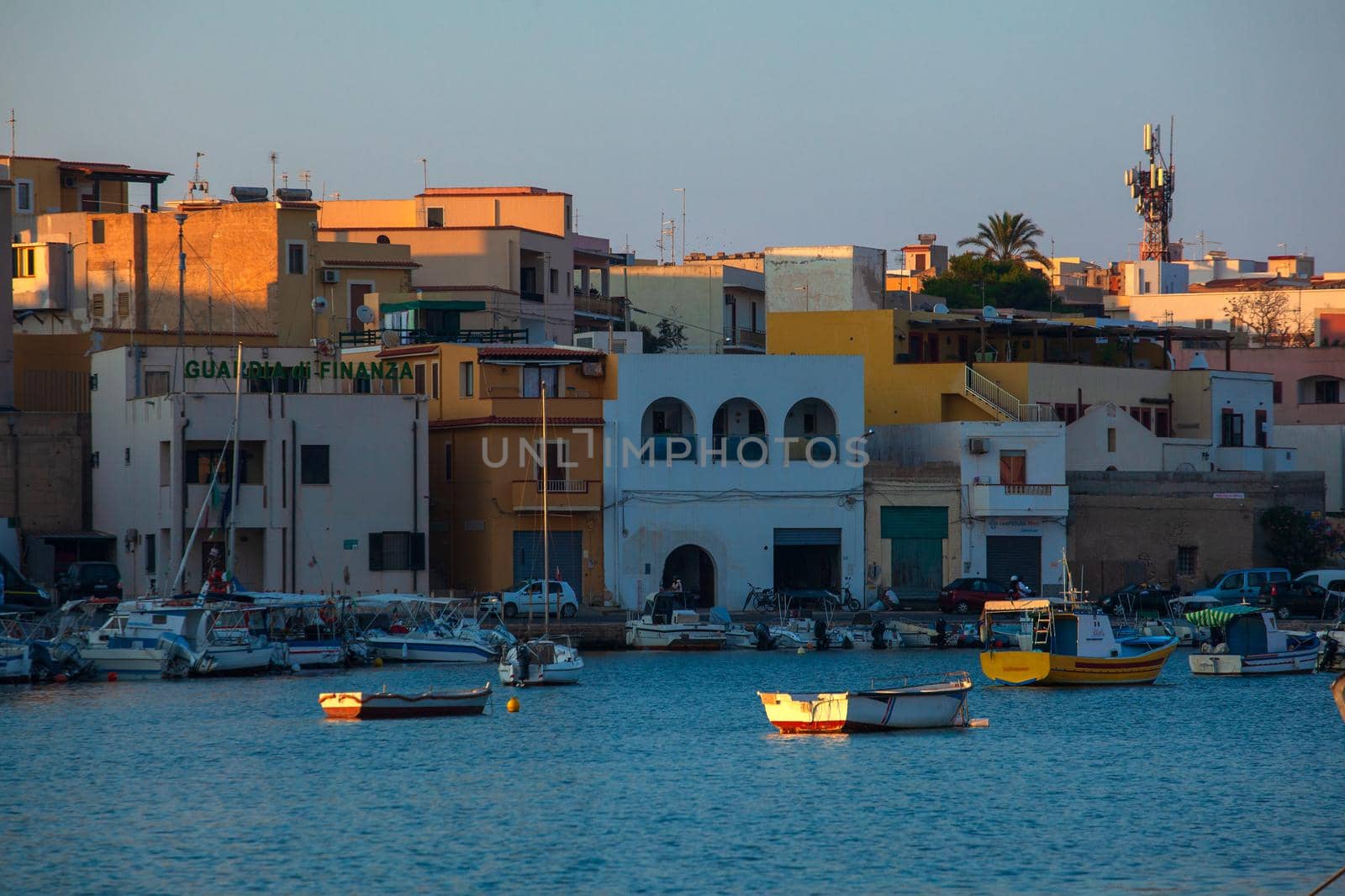 LAMPEDUSA, ITALY - AUGUST, 01: View of the old town of Lampedusa at sunset on August 01, 2018