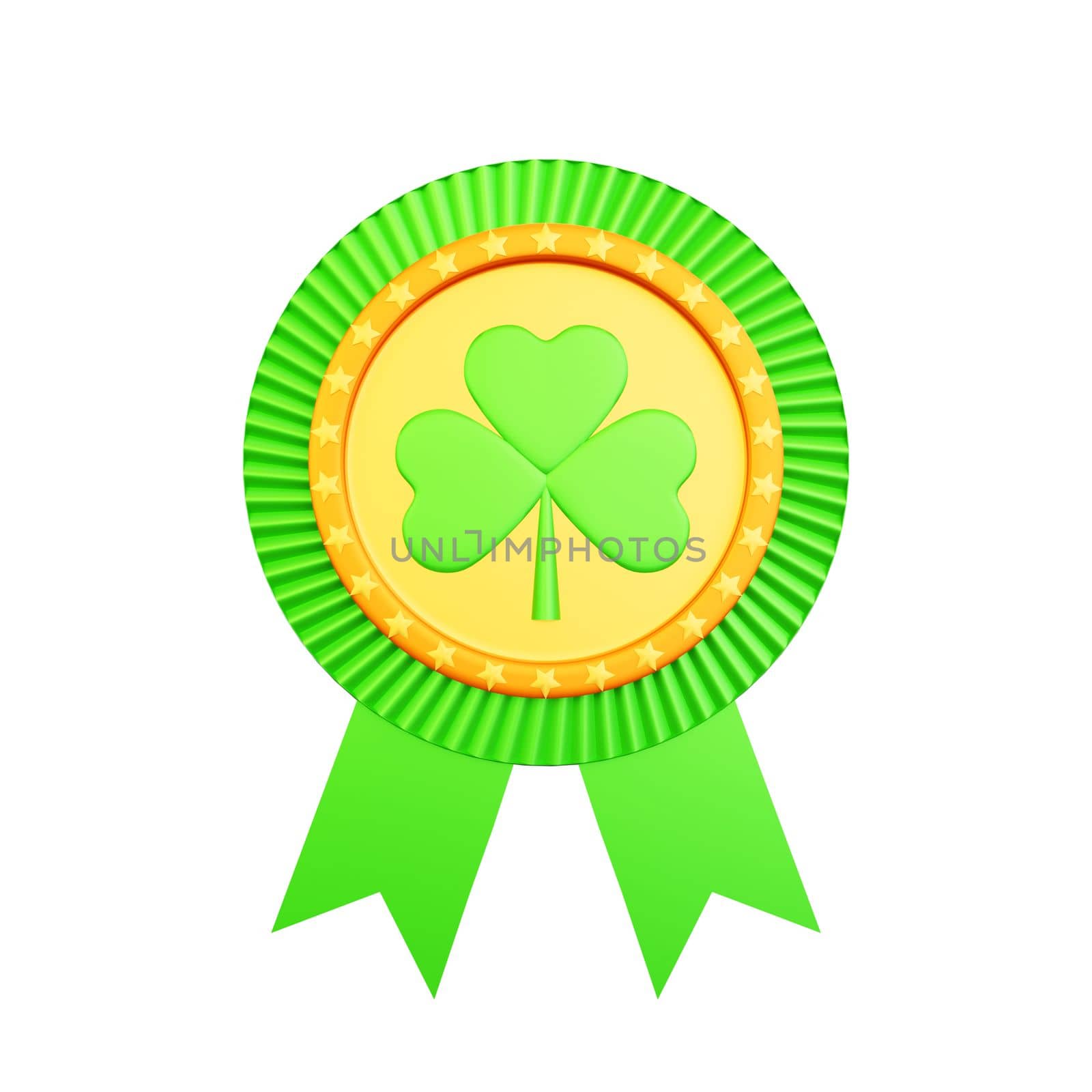 3d rendering of st patrick day award clover green ribbon icon