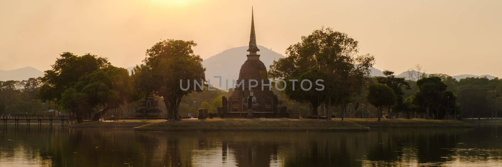 Wat Sa Si at sunset, Sukhothai old city, Thailand. Ancient city Thailand, Sukothai historical park by fokkebok