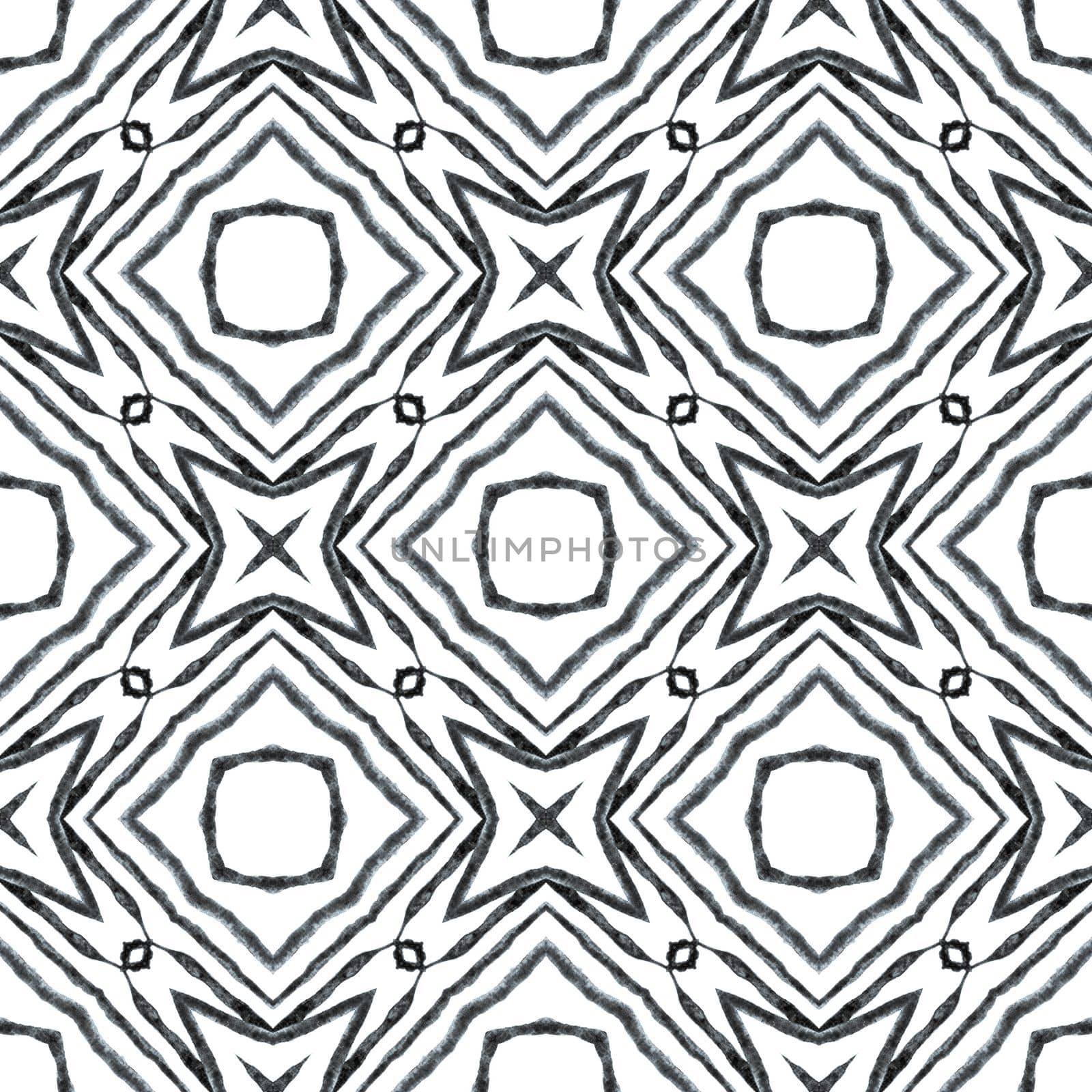 Summer exotic seamless border. Black and white energetic boho chic summer design. Textile ready uncommon print, swimwear fabric, wallpaper, wrapping. Exotic seamless pattern.