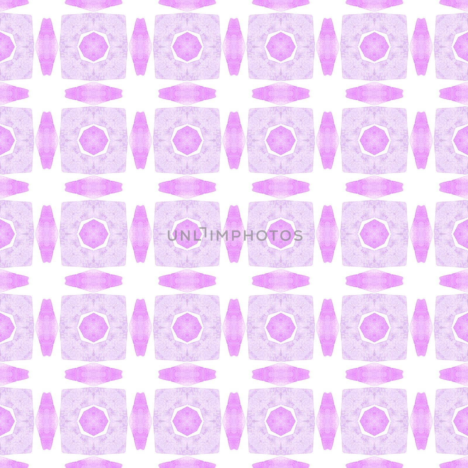 Watercolor ikat repeating tile border. Purple immaculate boho chic summer design. Ikat repeating swimwear design. Textile ready memorable print, swimwear fabric, wallpaper, wrapping.