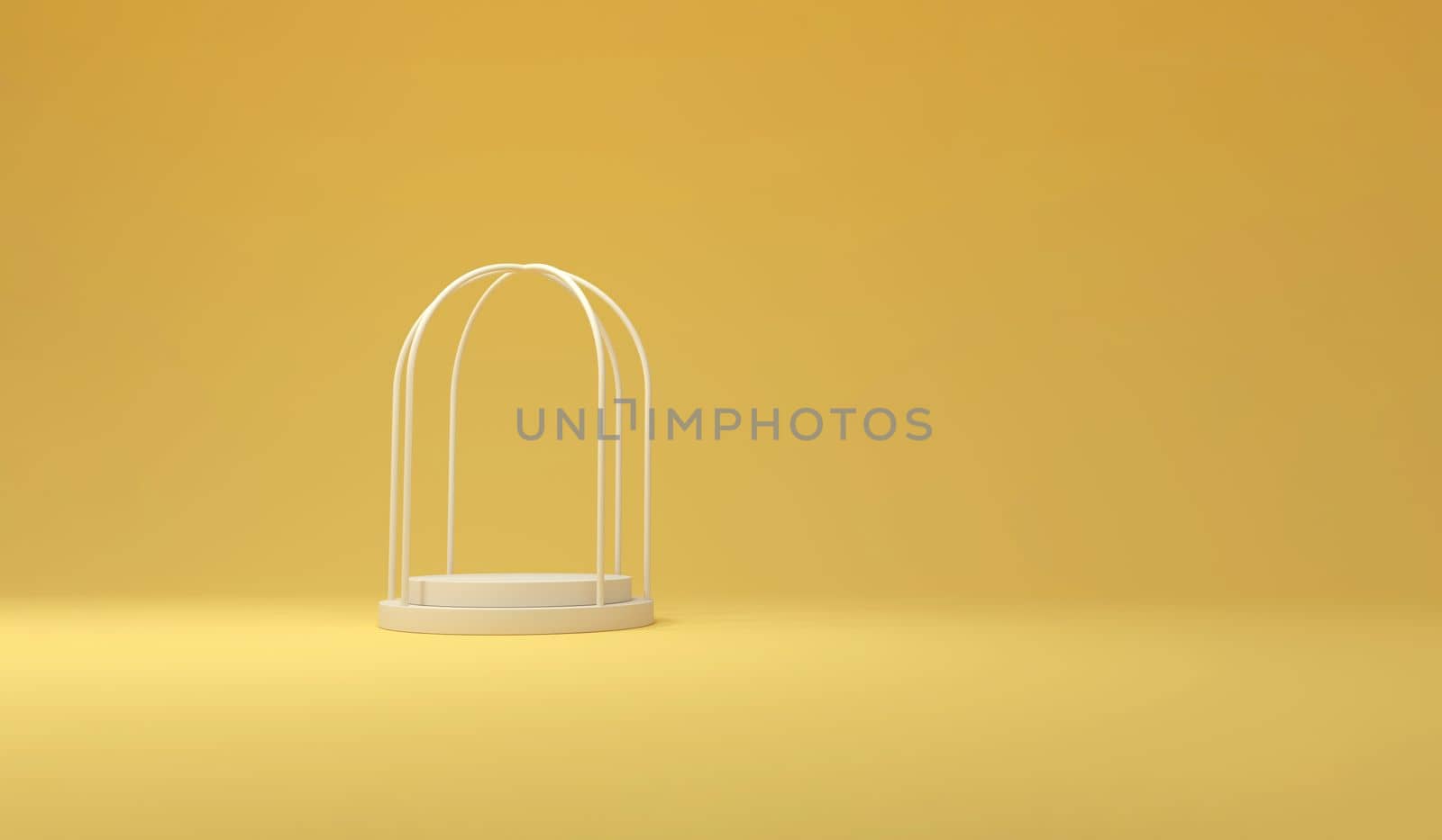 A podium for products with cage on a yellow background. by ImagesRouges