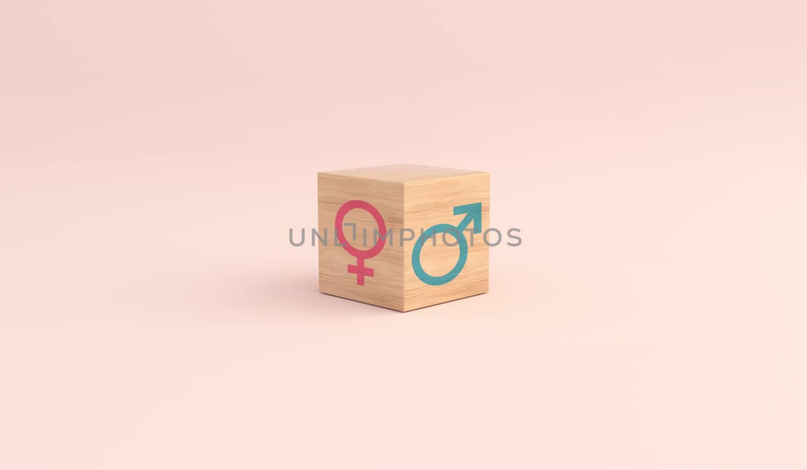 Gender equality concept. Male and female gender icons against pink background. 3D rendering