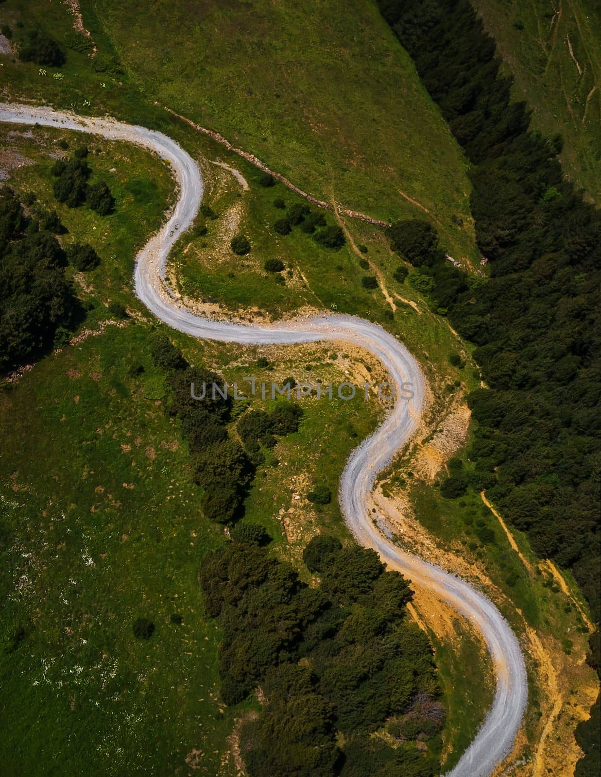 Aerial view of landfields. top view from drone of highway searching paths and lines.