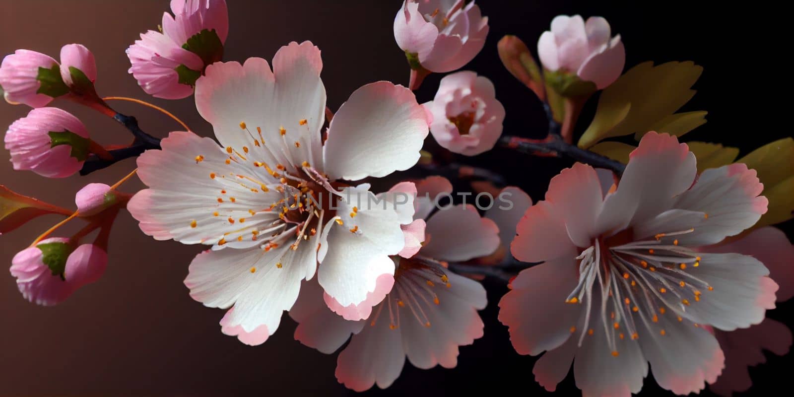 Cherry Blossom or Sakura flower on nature background, macro, close-up view. Ai Generative.