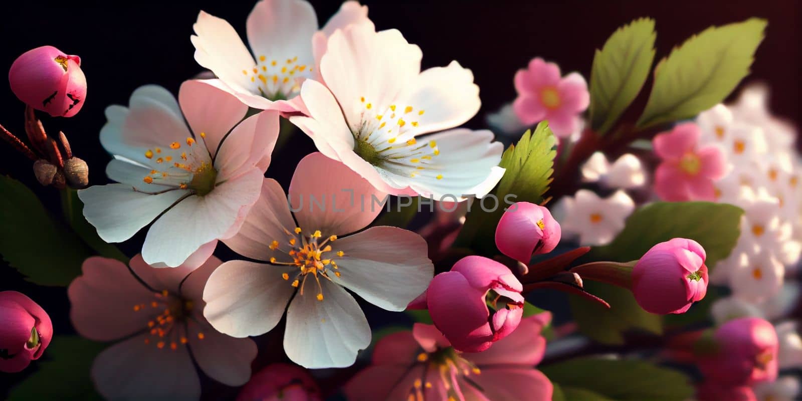 Cherry Blossom or Sakura flower on nature background, macro, close-up view. Ai Generative.