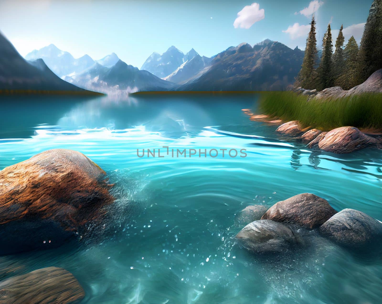 Water spring on mountains background. Clear streams of mountain water. Ai generative by lucia_fox