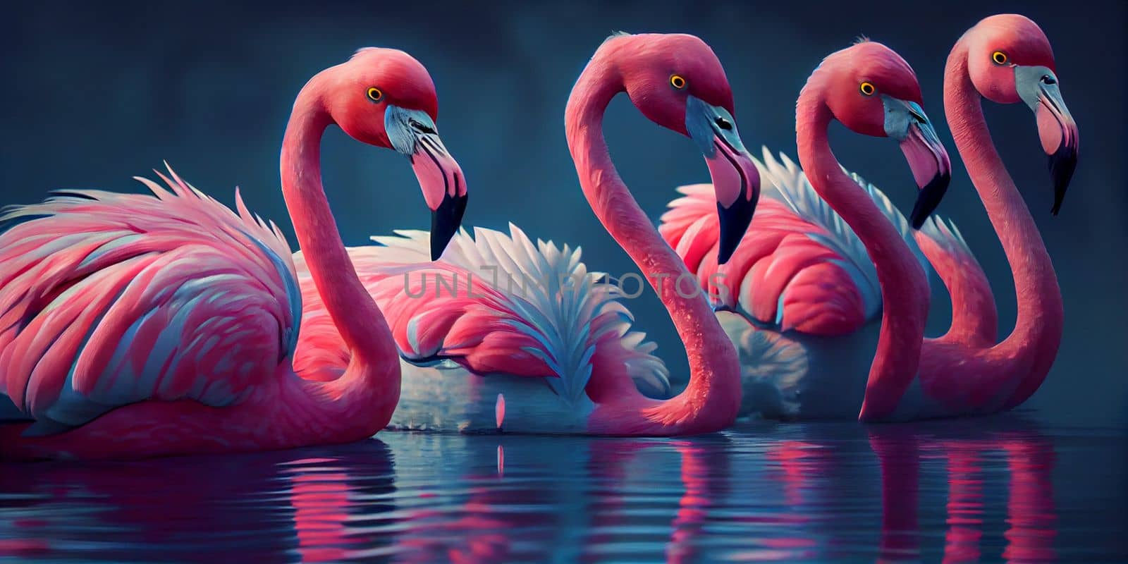 Pink Flamingo. Wildlife animal scene from nature. Flamingo in nature habitat. Beautiful water bird. Ai Generative by lucia_fox