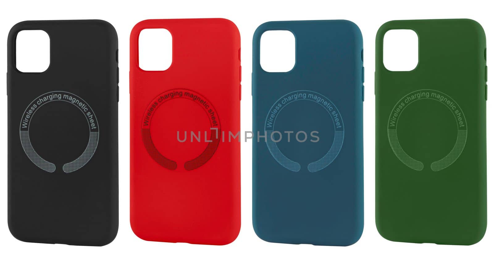 silicone case, for a phone with a magnetic platform for wireless charging, isolated on a white background