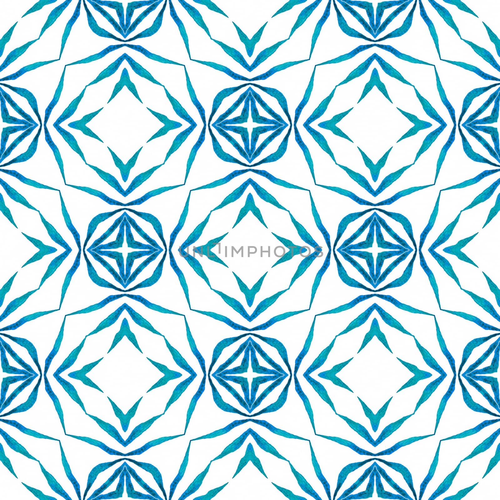 Mosaic seamless pattern. Blue cool boho chic summer design. Textile ready ideal print, swimwear fabric, wallpaper, wrapping. Hand drawn green mosaic seamless border.