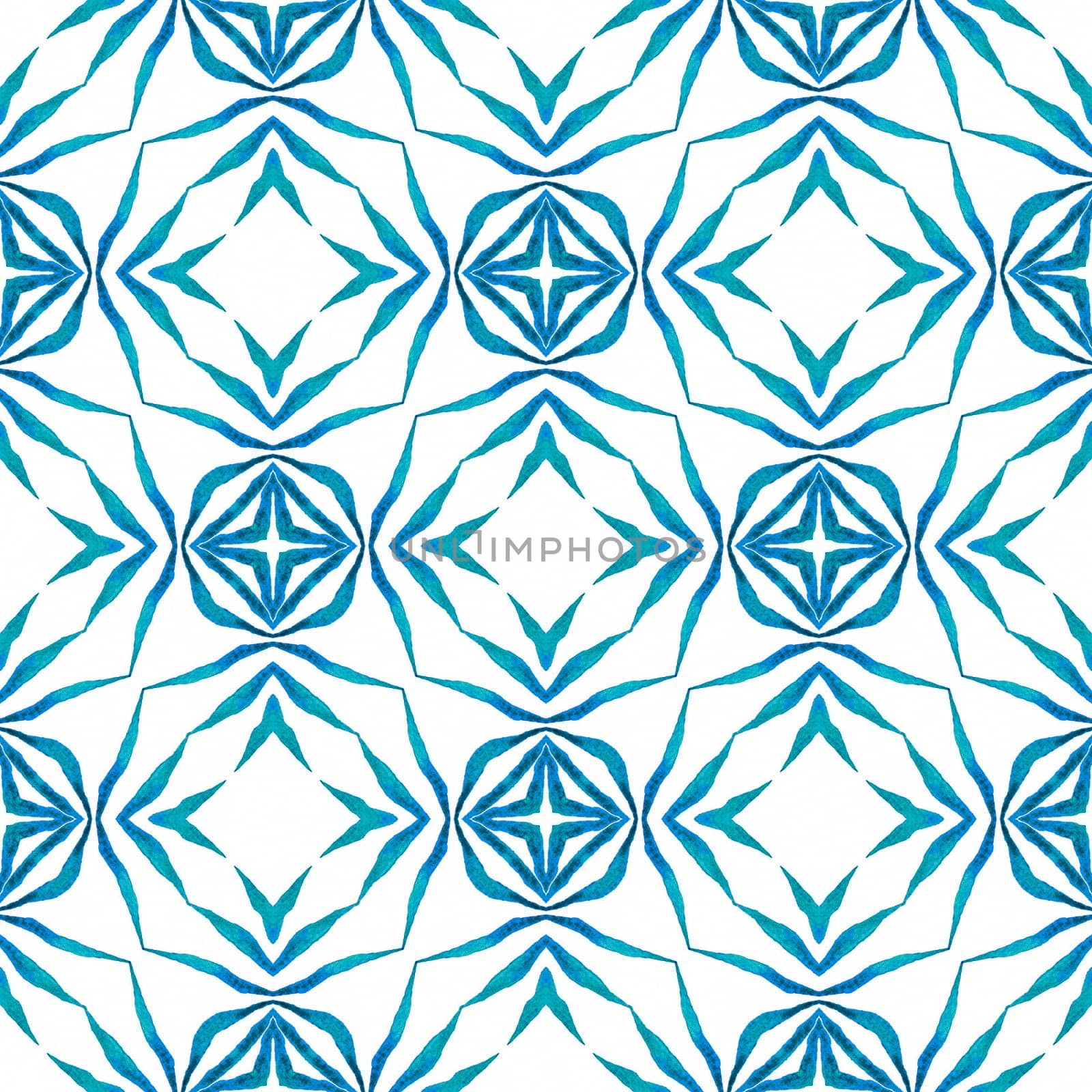 Mosaic seamless pattern. Blue cool boho chic summer design. Textile ready ideal print, swimwear fabric, wallpaper, wrapping. Hand drawn green mosaic seamless border.