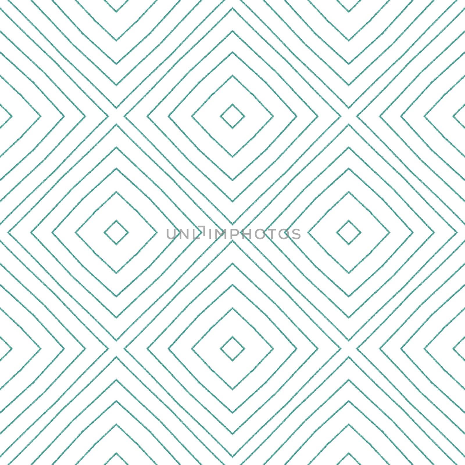 Textured stripes pattern. Turquoise symmetrical kaleidoscope background. Textile ready beautiful print, swimwear fabric, wallpaper, wrapping. Trendy textured stripes design.