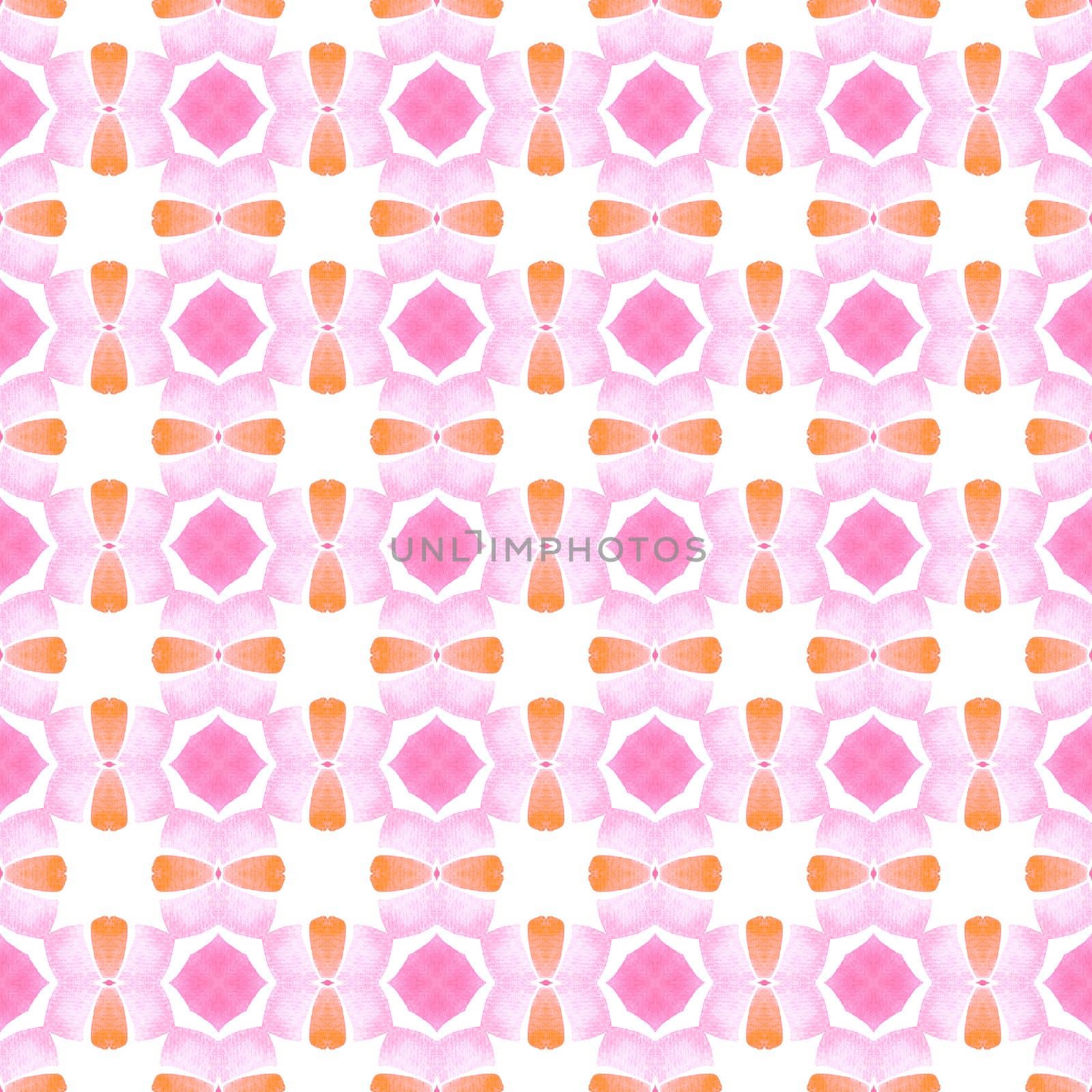 Chevron watercolor pattern. Orange dramatic boho chic summer design. Green geometric chevron watercolor border. Textile ready sightly print, swimwear fabric, wallpaper, wrapping.