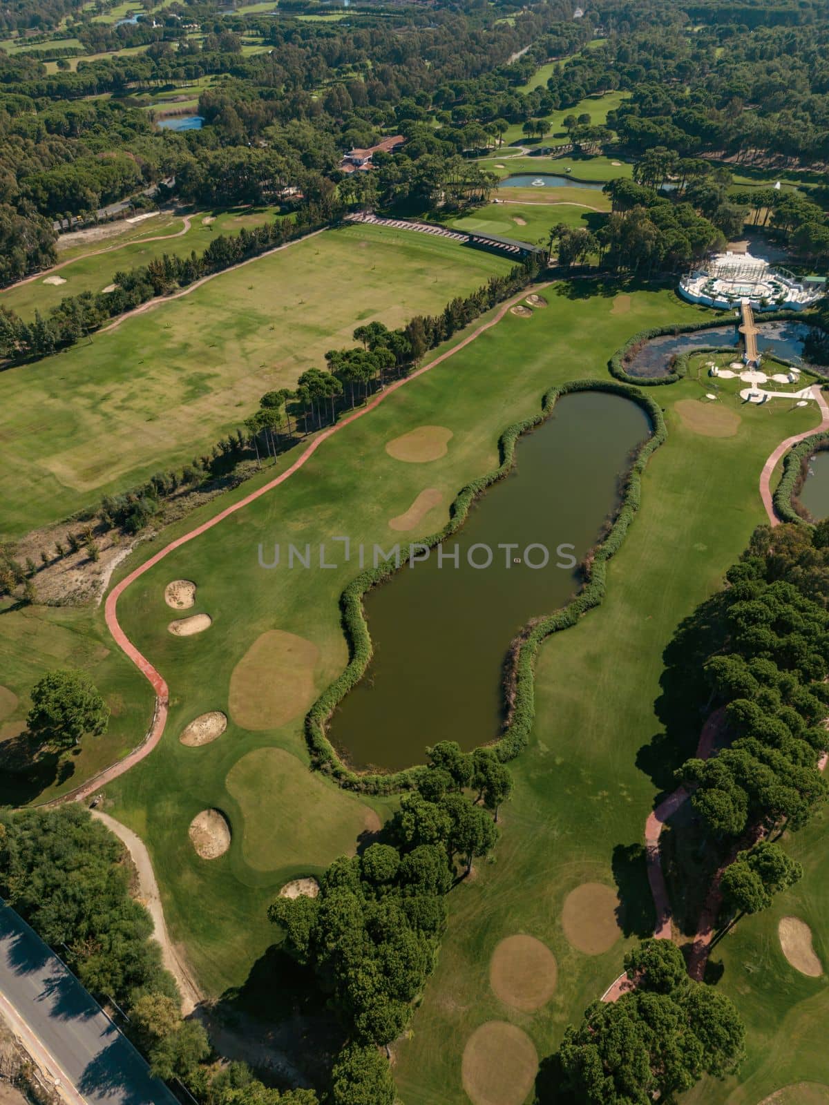 Aerial view of the golf course in Antalya Belek at sunset by Sonat