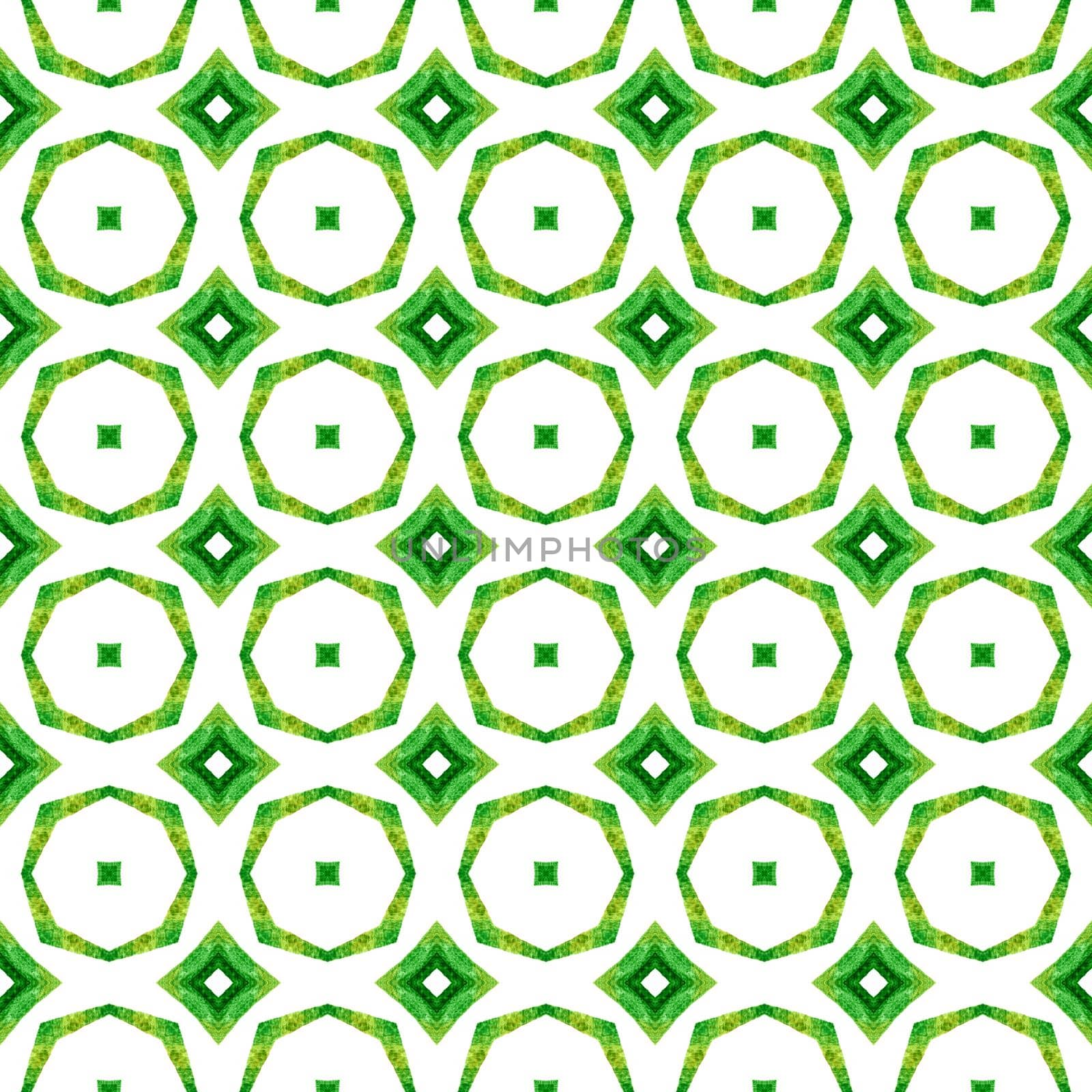 Green geometric chevron watercolor border. Green great boho chic summer design. Textile ready lively print, swimwear fabric, wallpaper, wrapping. Chevron watercolor pattern.