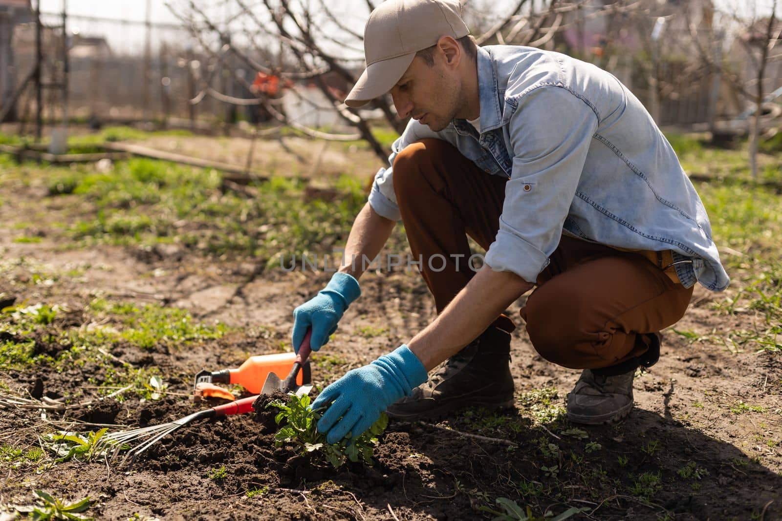 man planting crops in garden