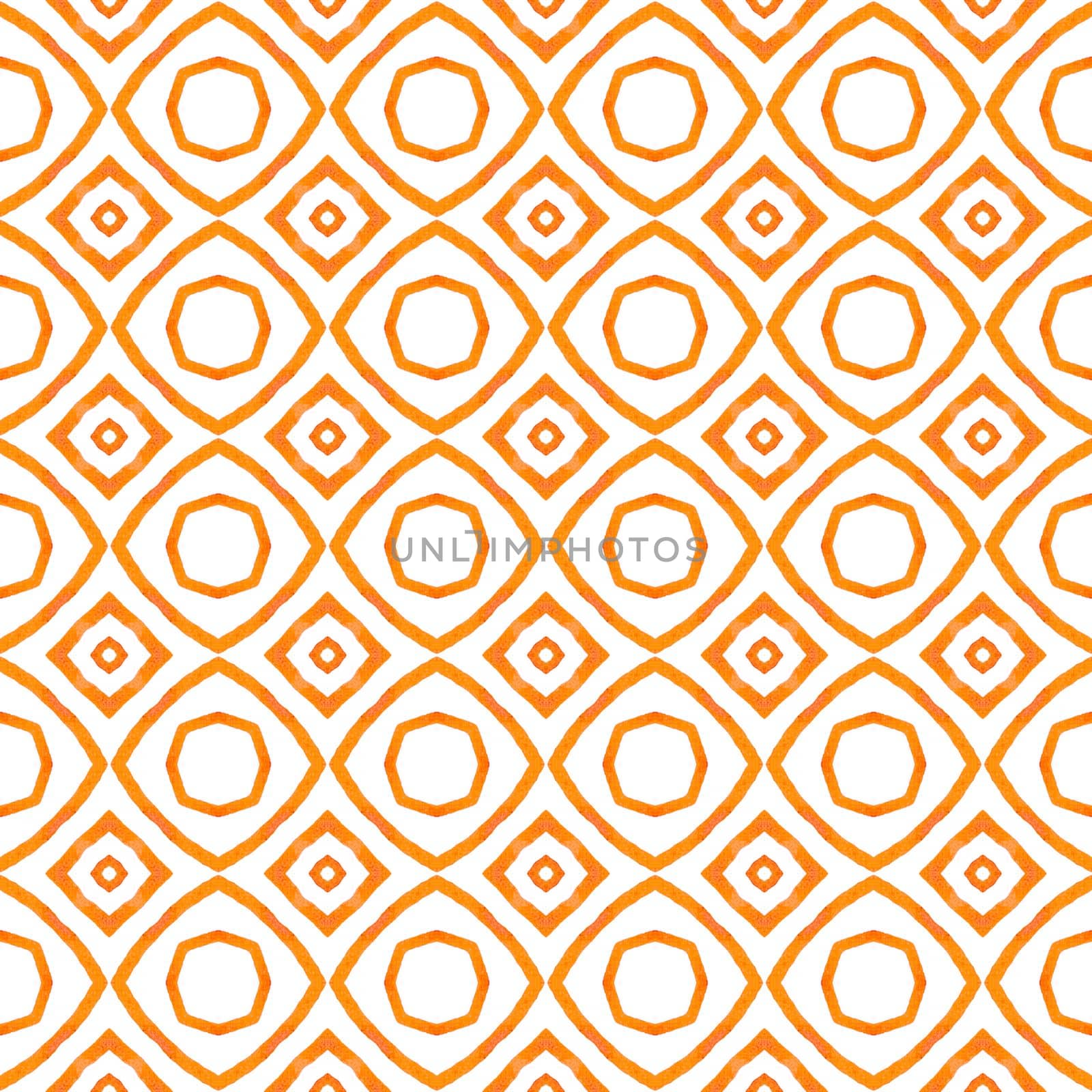 Textile ready optimal print, swimwear fabric, wallpaper, wrapping. Orange extra boho chic summer design. Watercolor medallion seamless border. Medallion seamless pattern.