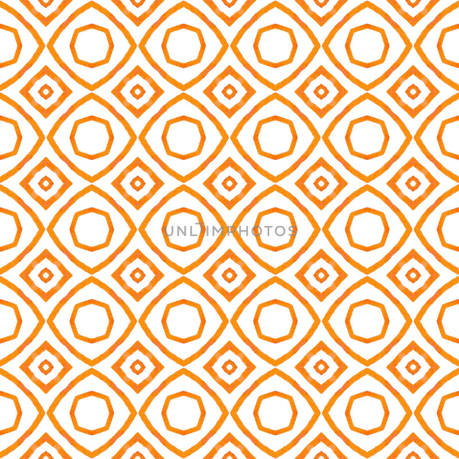 Textile ready optimal print, swimwear fabric, wallpaper, wrapping. Orange extra boho chic summer design. Watercolor medallion seamless border. Medallion seamless pattern.