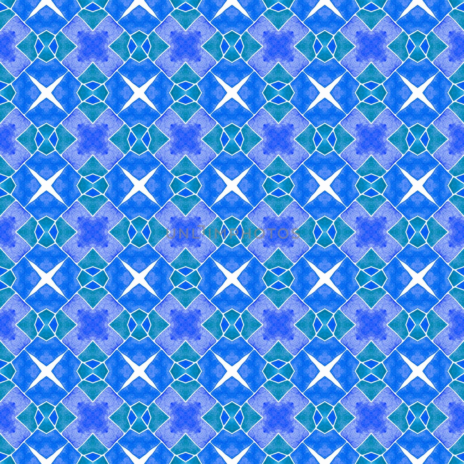 Textile ready bizarre print, swimwear fabric, wallpaper, wrapping. Blue adorable boho chic summer design. Oriental arabesque hand drawn border. Arabesque hand drawn design.