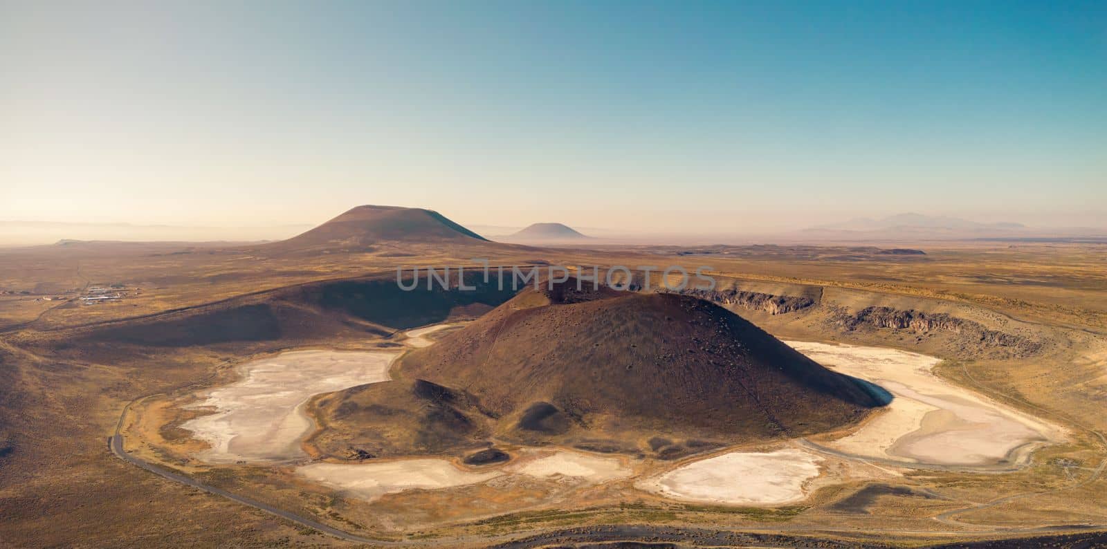 Aerial view of Meke lake with Meke mountain in the background at sunrise