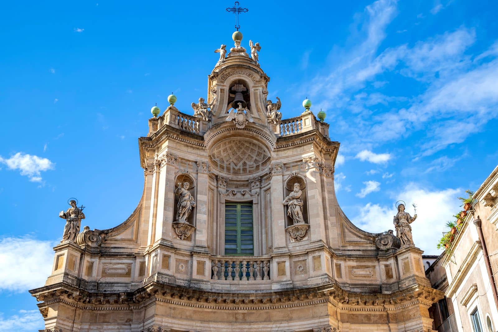 A part of the baroque Basilica della Collegiata church in Catania, Italy