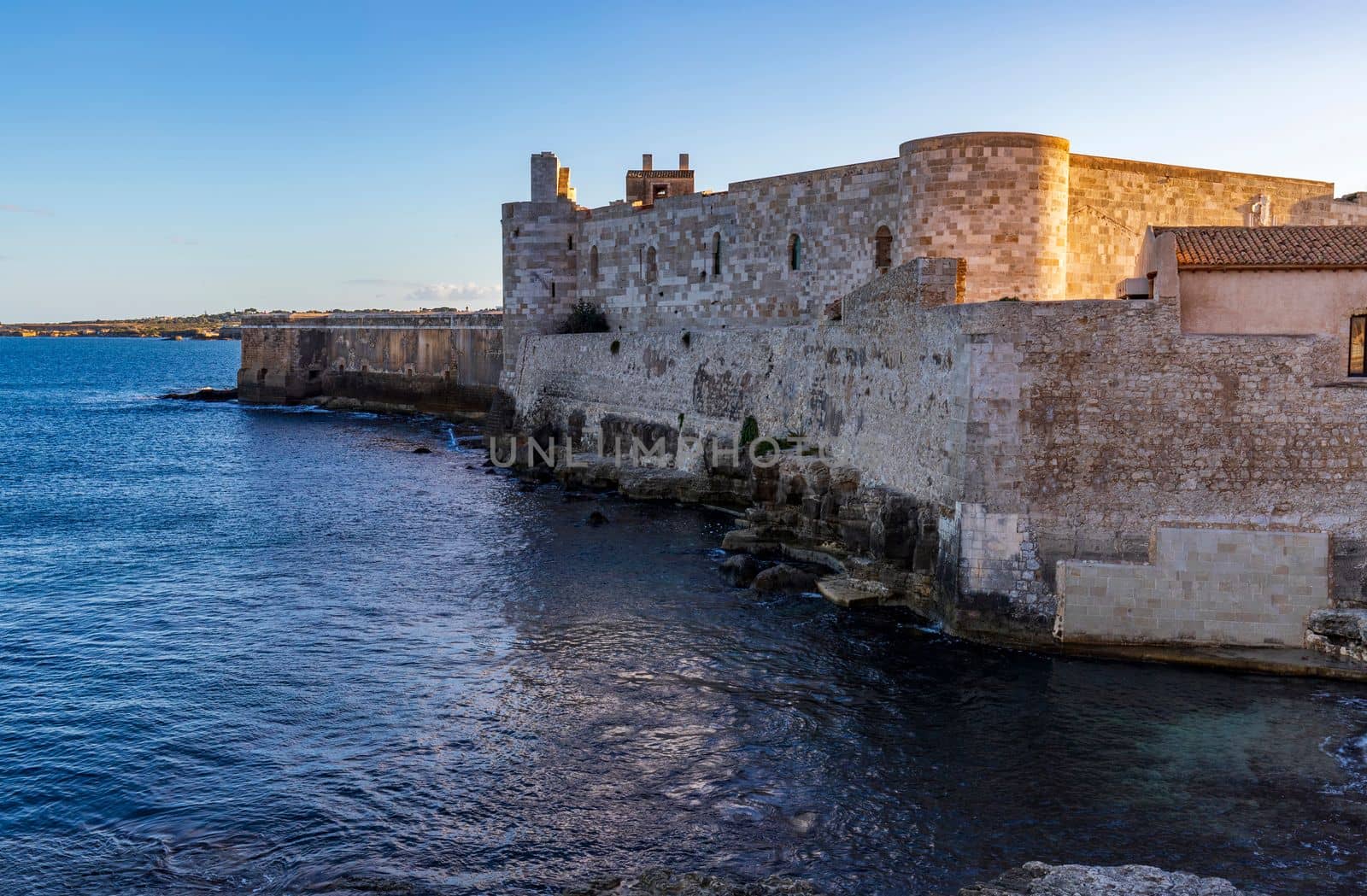 Detail of the wall on the sea of medieval Maniace's Castle in Siracusa