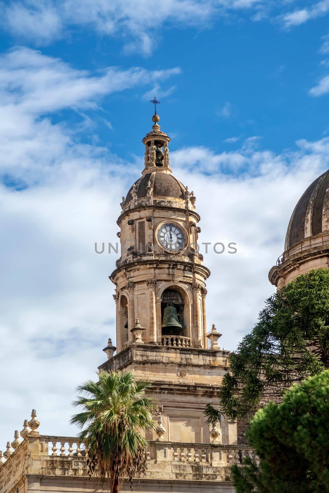 Clock tower of the Cathedral of Saint Agatha in Catania, Sicily, Italy