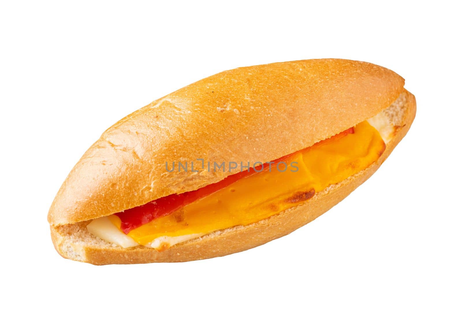 three cheese sandwich with tomato and cucumber on isolated white background