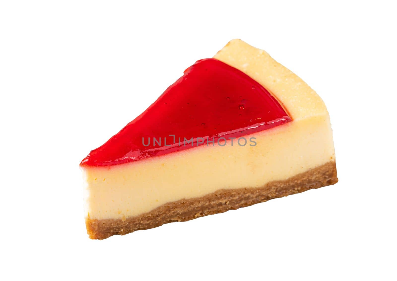 Delicious strawberry cheesecake on isolated white background