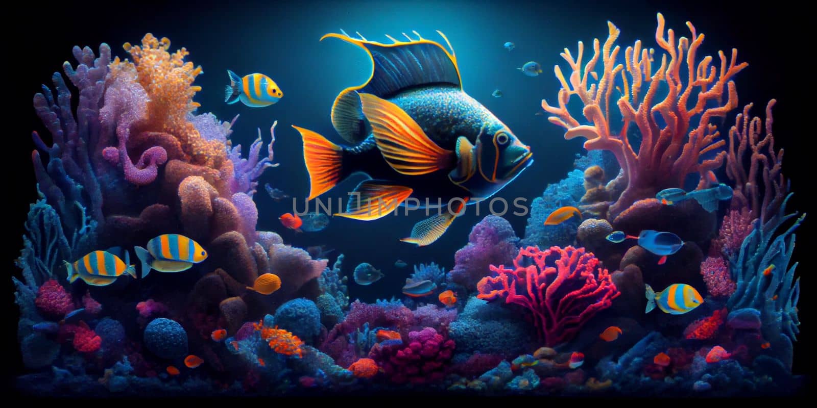 Underwater Scene With Coral Reef And Exotic Fishes. Generative AI by lucia_fox