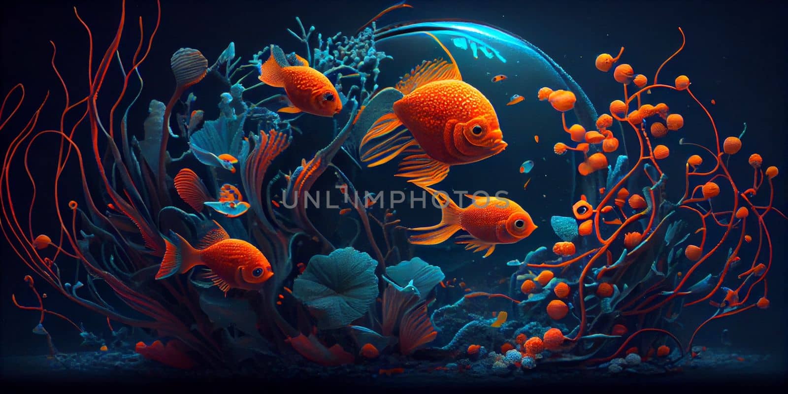 Underwater Scene With Coral Reef And Exotic Fishes. Generative AI by lucia_fox