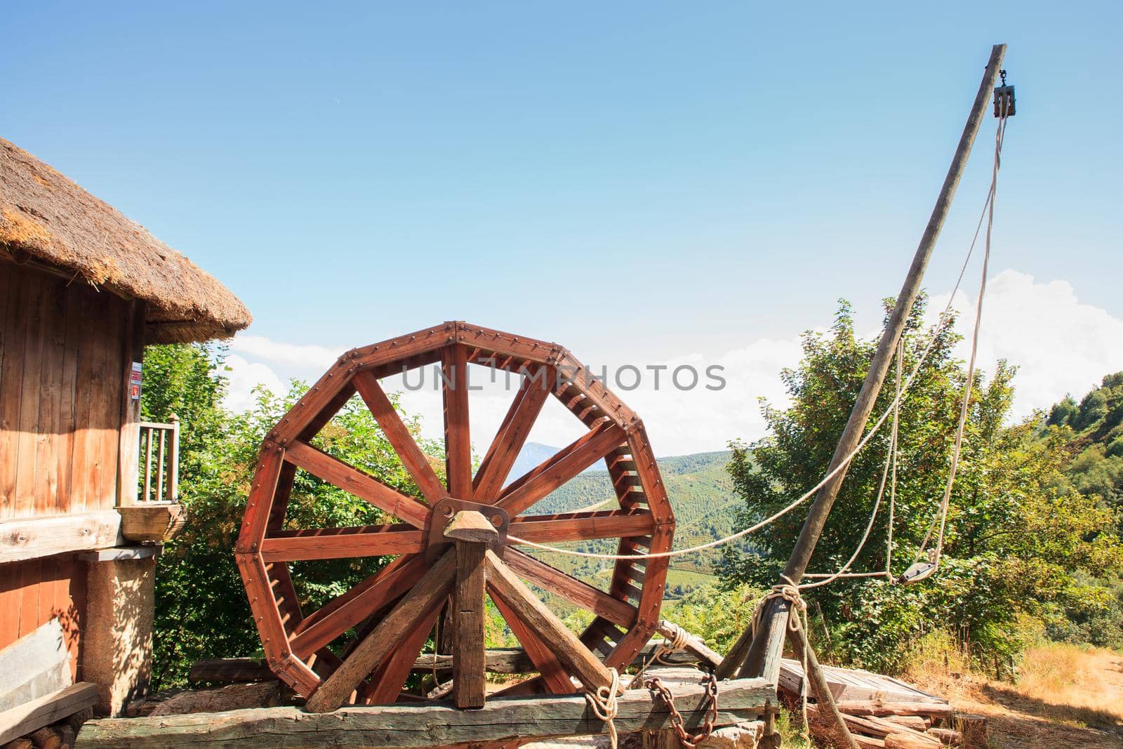 View of ancient roman treadwheel crane, Cebreiro. Spain