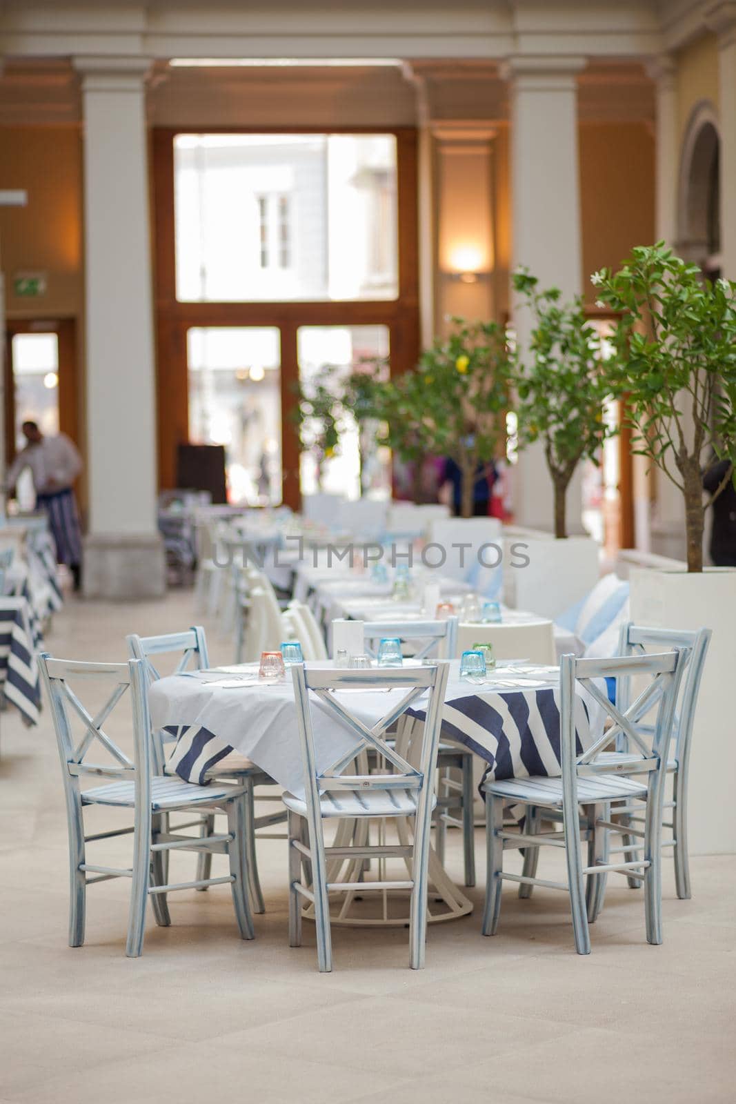 View of the Italian restaurant table set