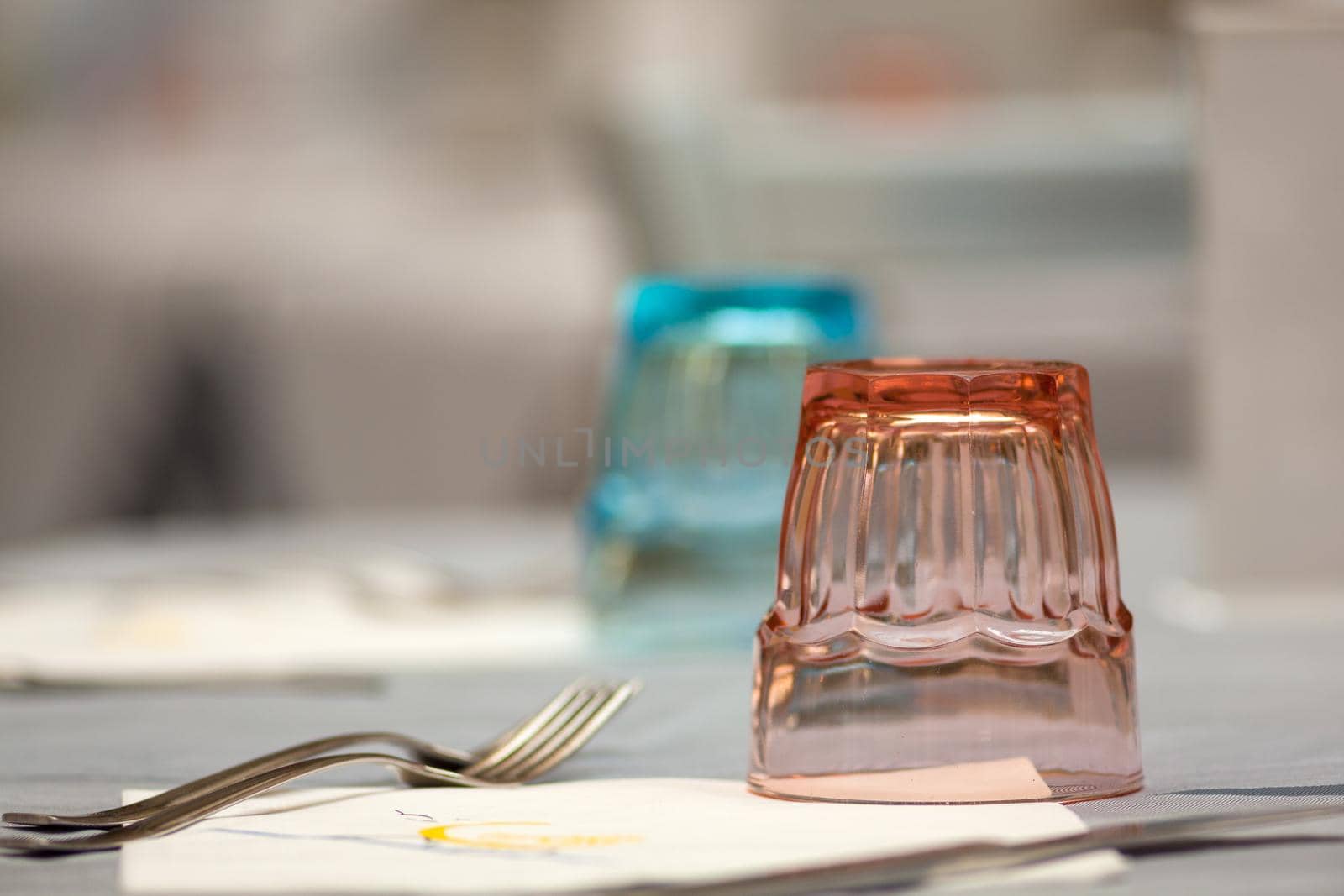 Close up of glass on the table set