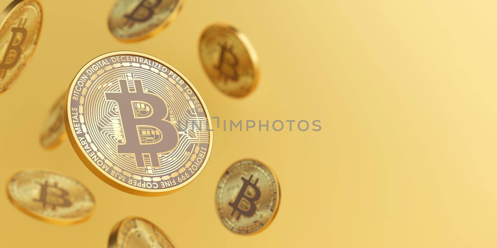 Cryptocurrency Bitcoin BTC banner background, 3d illustration