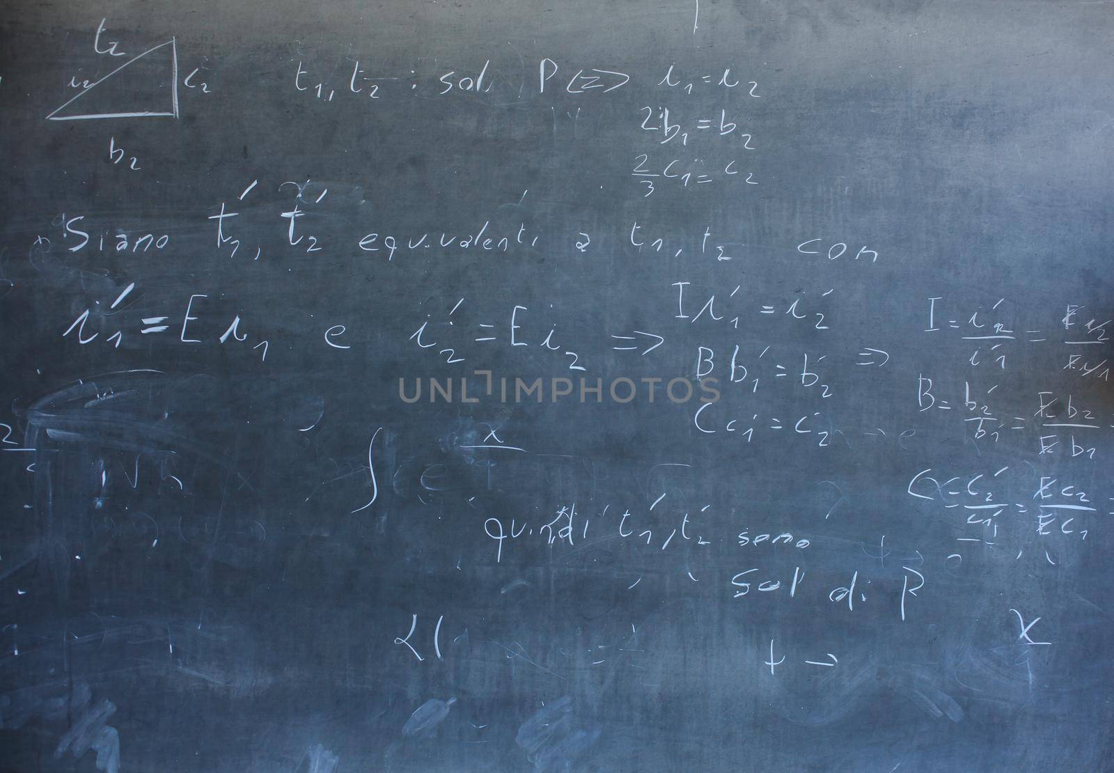 View of mathematical expressions drawed on chalkboard