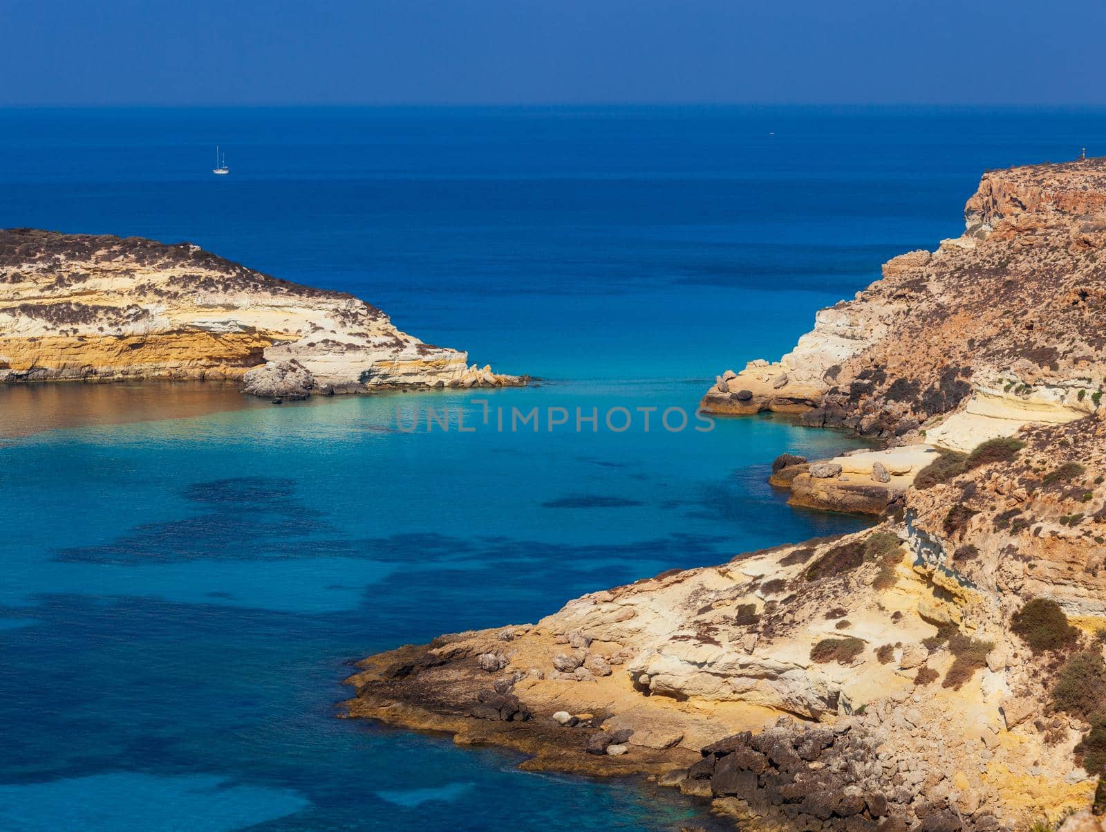 View of the Rabbits Beach or Conigli island, Lampedusa by bepsimage