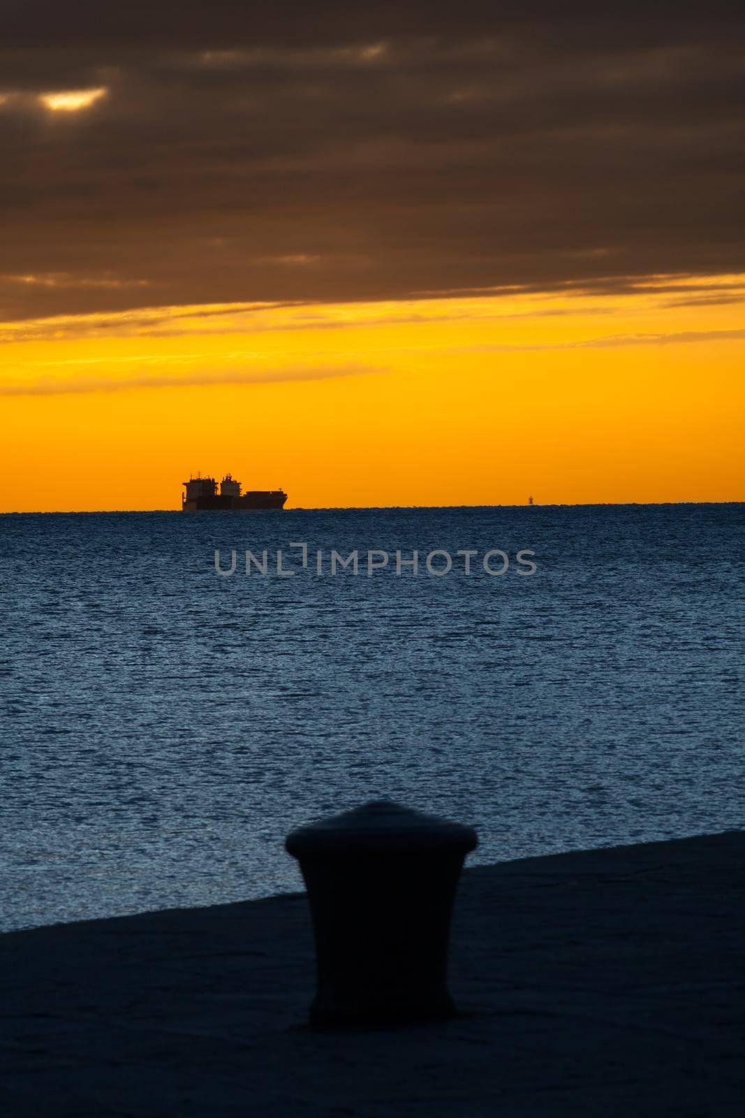 View ship in the Trieste sea at sunset