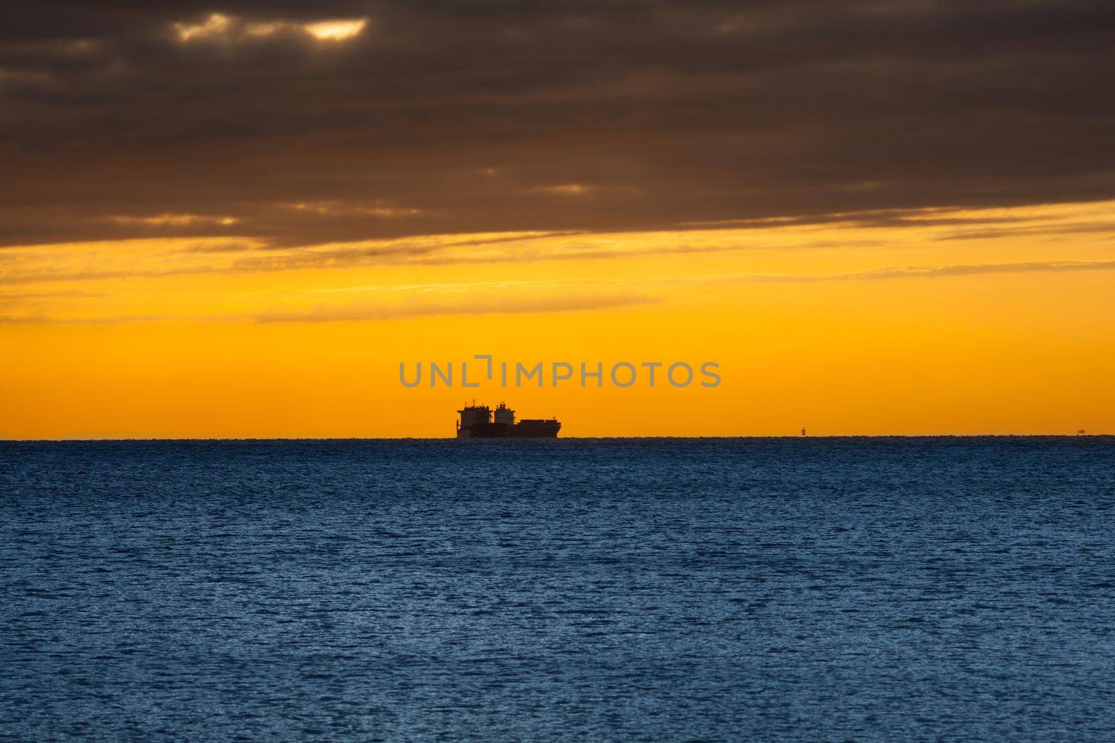 View ship in the Trieste sea at sunset