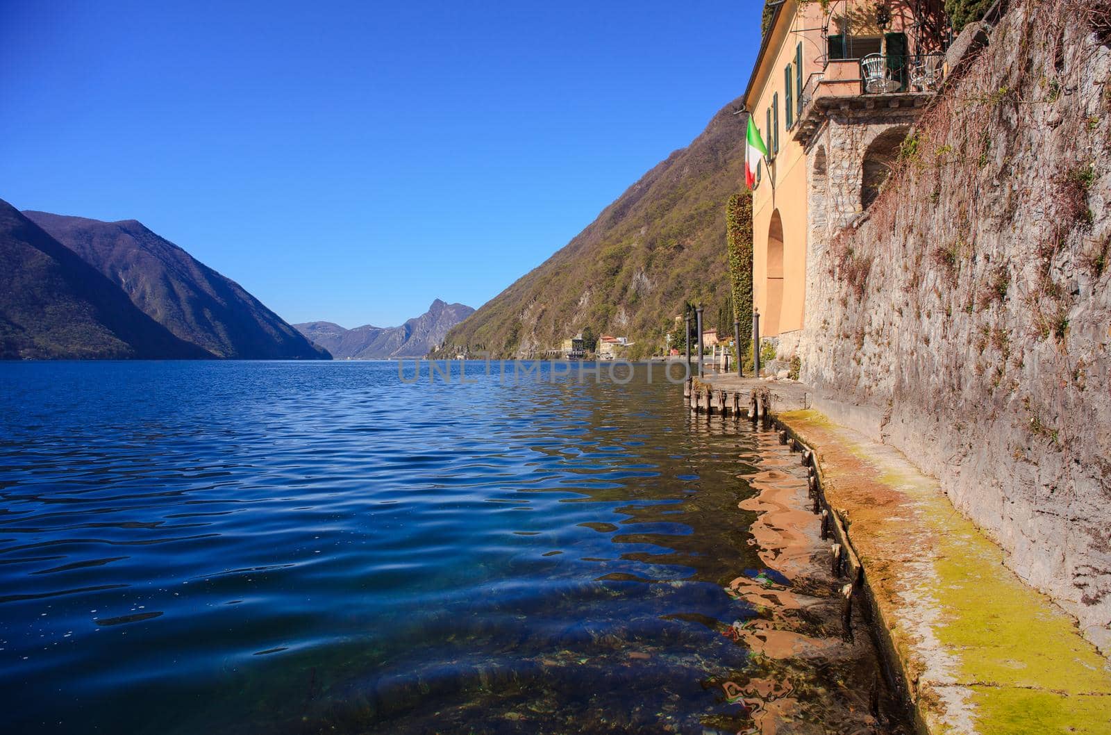 View of lake Lugano or Ceresio lake, Switzerland and Italy