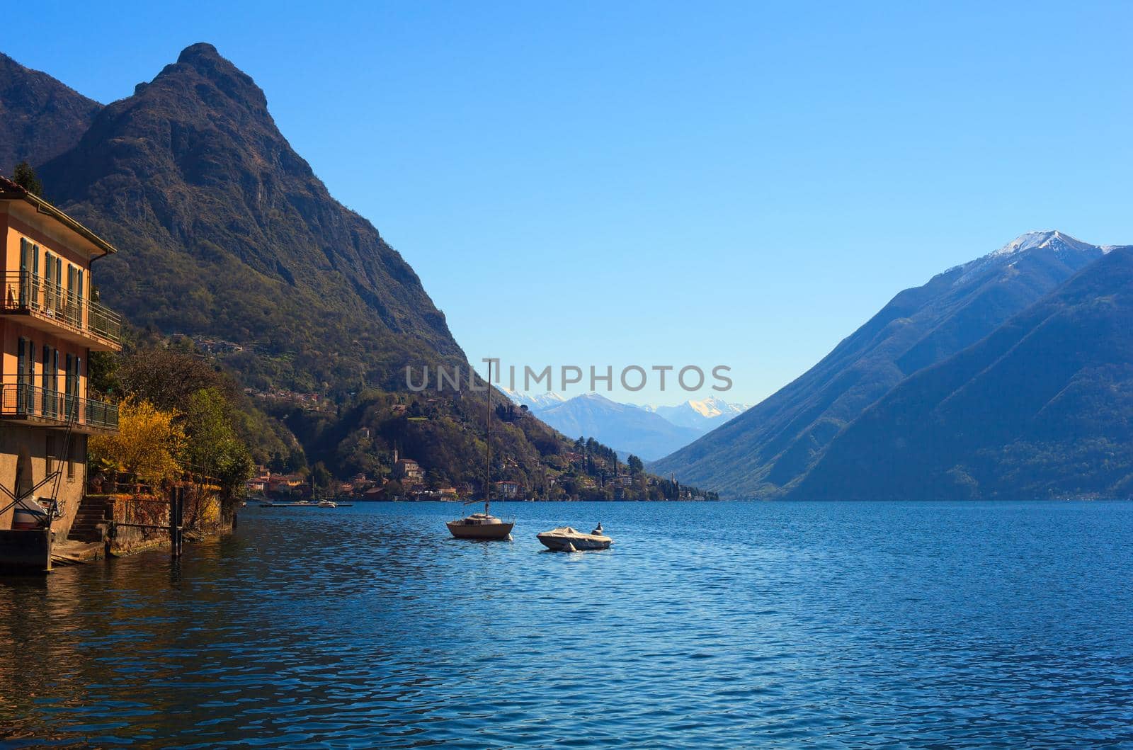 View of lake Lugano or Ceresio lake, Switzerland and Italy